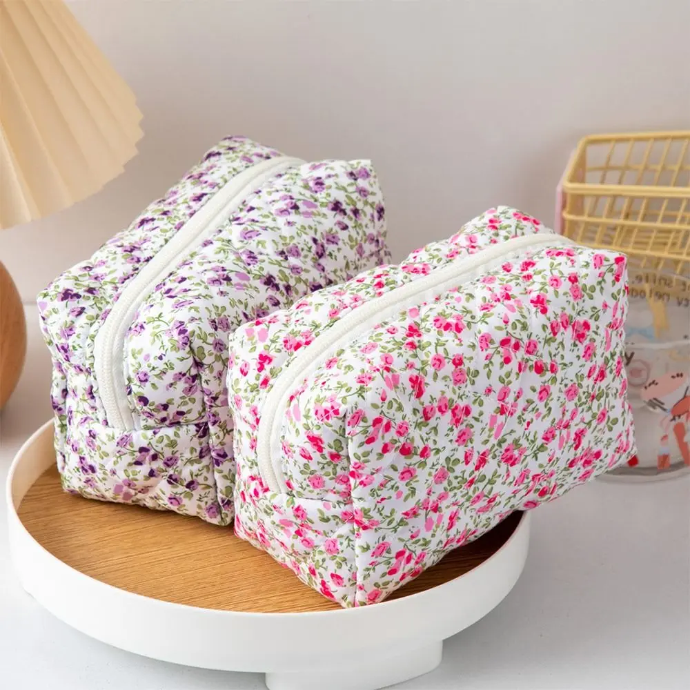 Bolsa de maquiagem com estampa floral de toque macio, grande capacidade, multifuncional, bolsa de higiene pessoal, armazenamento portátil, viagem em casa