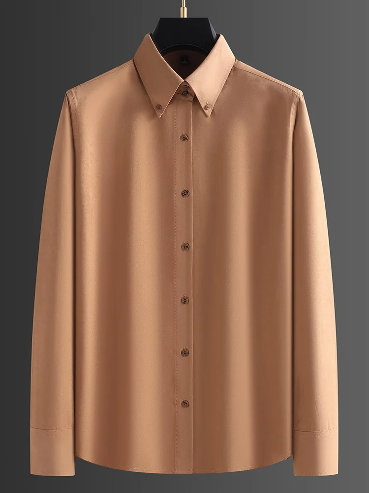 

Elegant Long Sleeve Men's Shirt Soft Elastic Deer Skin Velvet Casual Slim Fit Business Casual Iron Free Standard Youth Popular