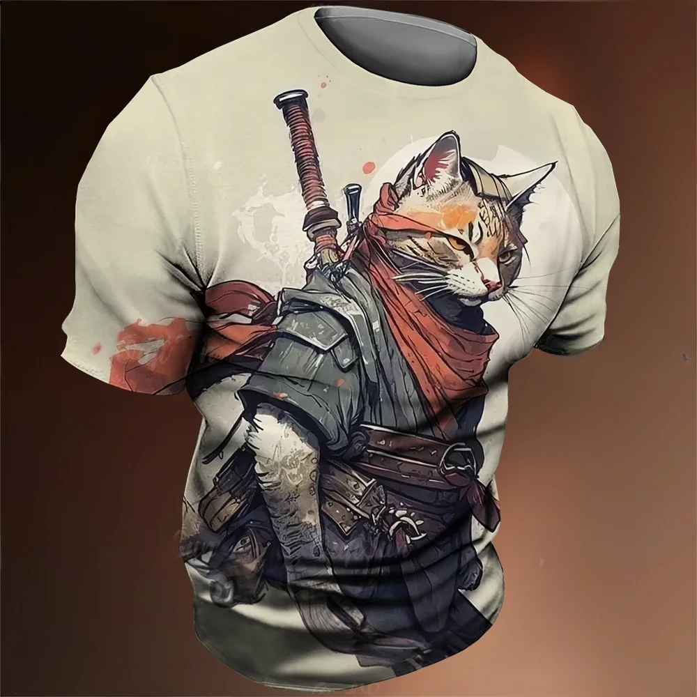 

Japan Samurai Cat Graphic T Shirts Cool Classic Art Style Men's Women's Printing Tees Fashion O-neck Short Sleeve Loose Tops