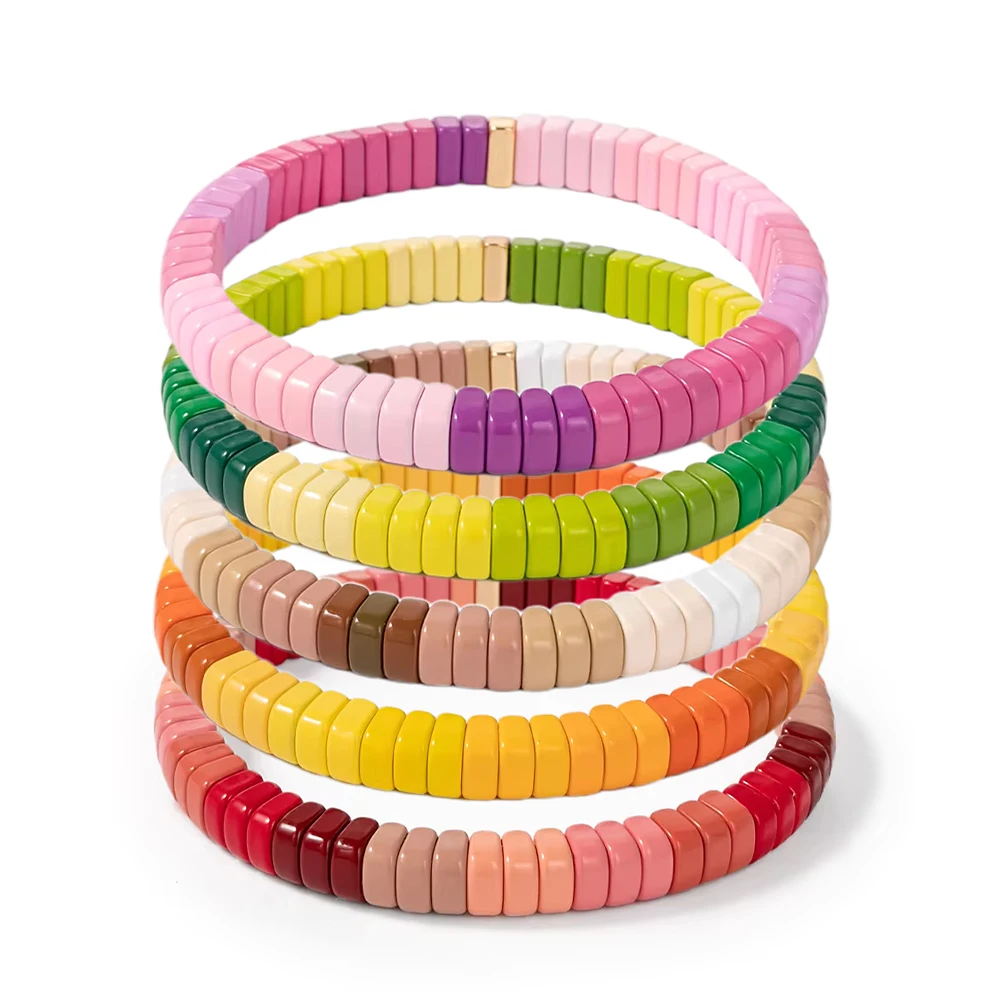 2022 New Arrival 3X7MM Arch Shape Colorful Enamel Bracelets For Women Handmade Elastic Beads Bracelets Coloful Bohemain Bangle