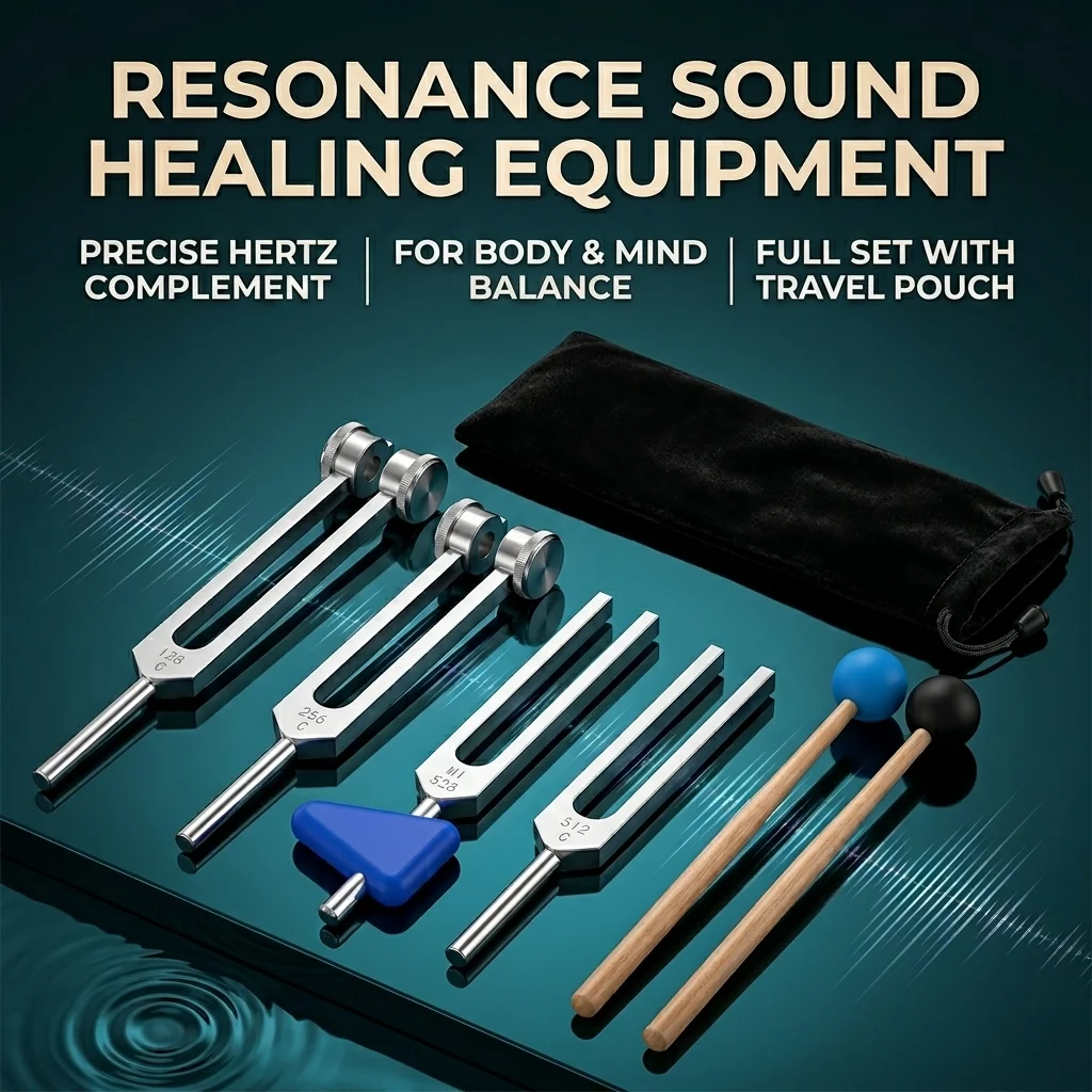 Ensemble de 4 diapasons professionnels pour la guérison sonore, 128Hz, 256Hz, 512Hz, 528Hz, diapasons en alliage d'aluminium avec maillets en caoutchouc, sac de rangement pour la méditation
