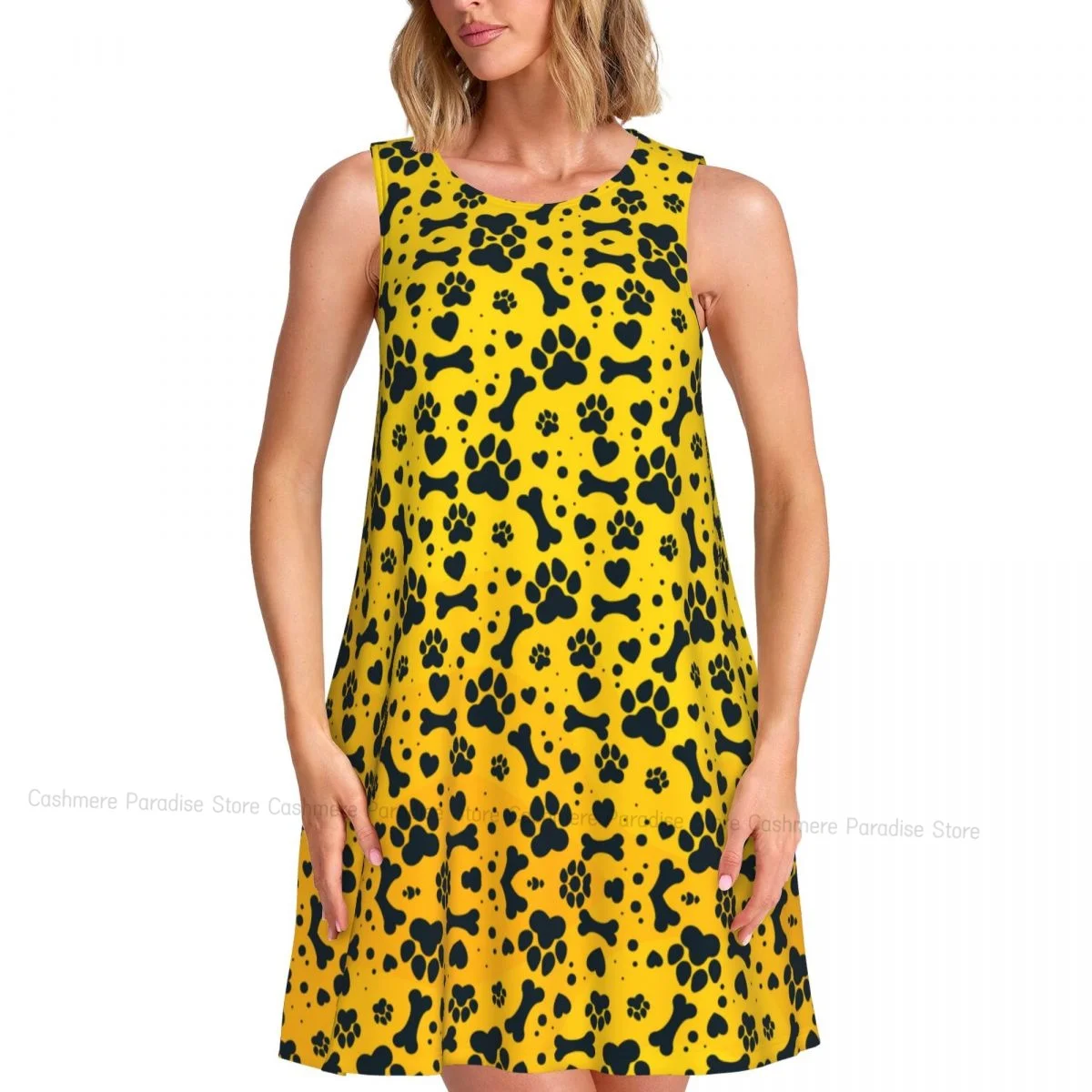 فستان نسائي صيفي كاجوال من Dalmatian Gold فساتين تي شيرت لتغطية الشاطئ فستان بدون أكمام