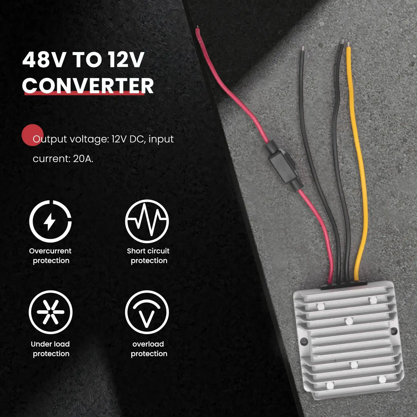 4X DC 36V/48V To 12V 20A Converter Voltage DC Regulator Reducer Step Down Buck Transformer Converter Power With Fuse-AT36