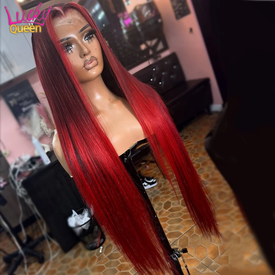 

Highlight Red 99J Human Hair Wig Burgundy 13x4 Lace Front Human Wig For Women Pre Plucked Lace Closure Wig Straight Glueless