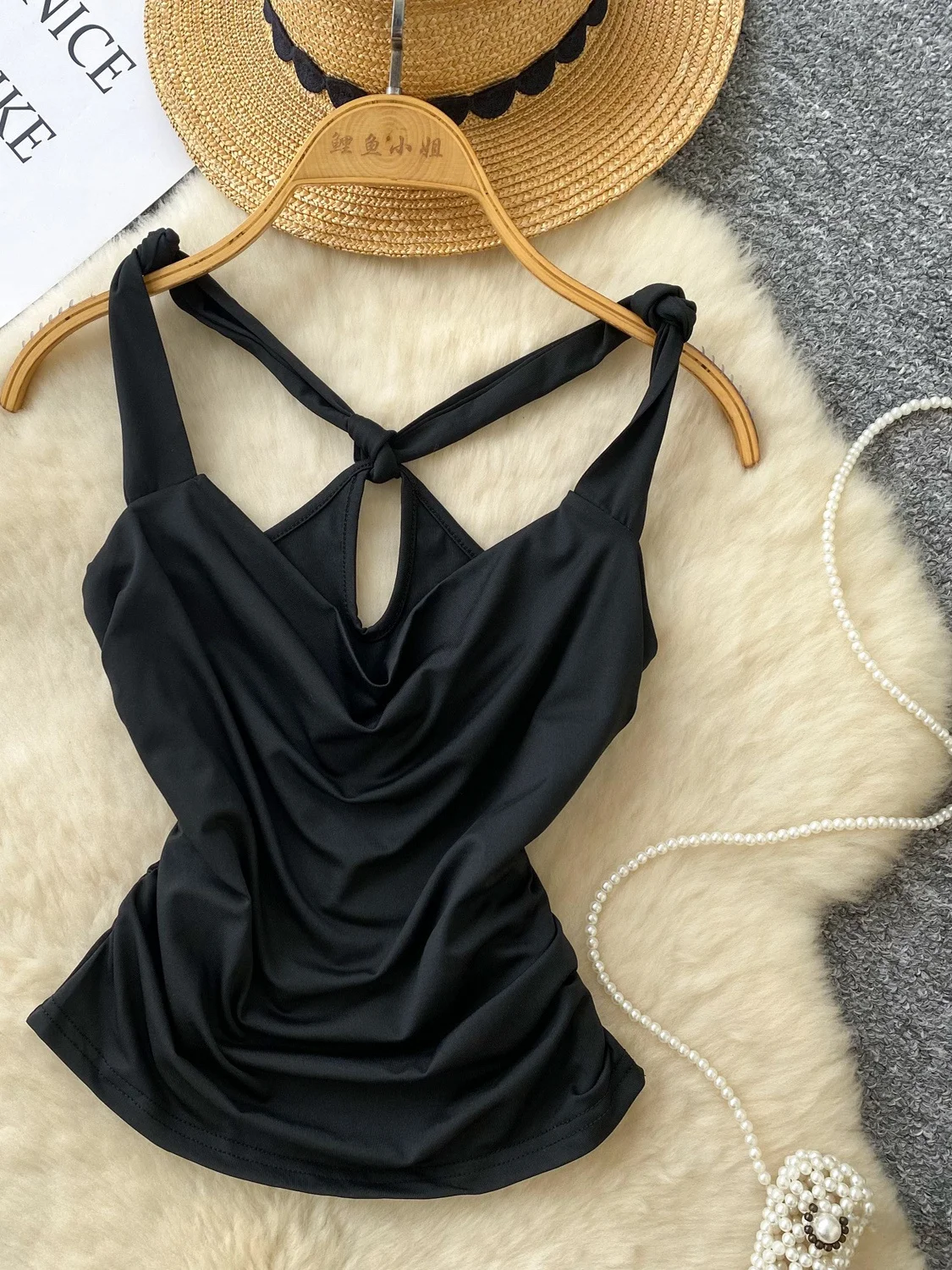 Ele Slim Fit ter Ne Vest Women's Summer Knot Twist Pleated Faionable Spicy Girl Top Trendy Commute Sle Bal