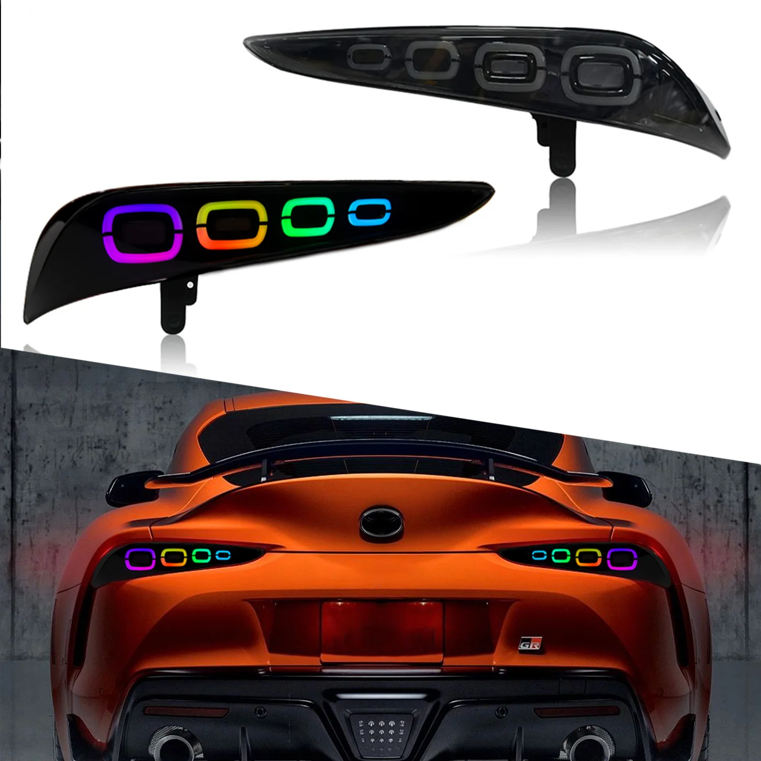 

Светодиодные задние фонари RGB для Toyota Supra A91 2019+, автомобильные динамические анимационные модифицированные лампы, стоп-тормозные ходовые светодиодные задние фонари в сборе