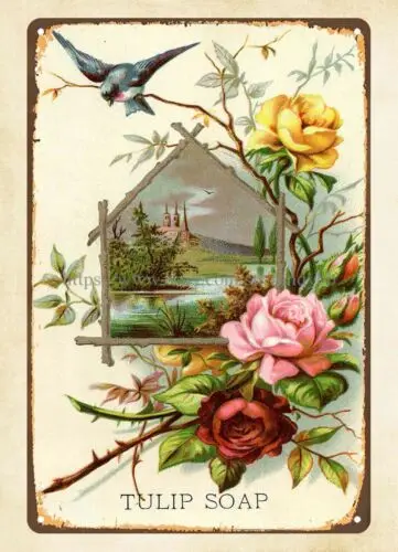 Roses Tulip Soap Card swallow metal tin sign wall bar wall decor