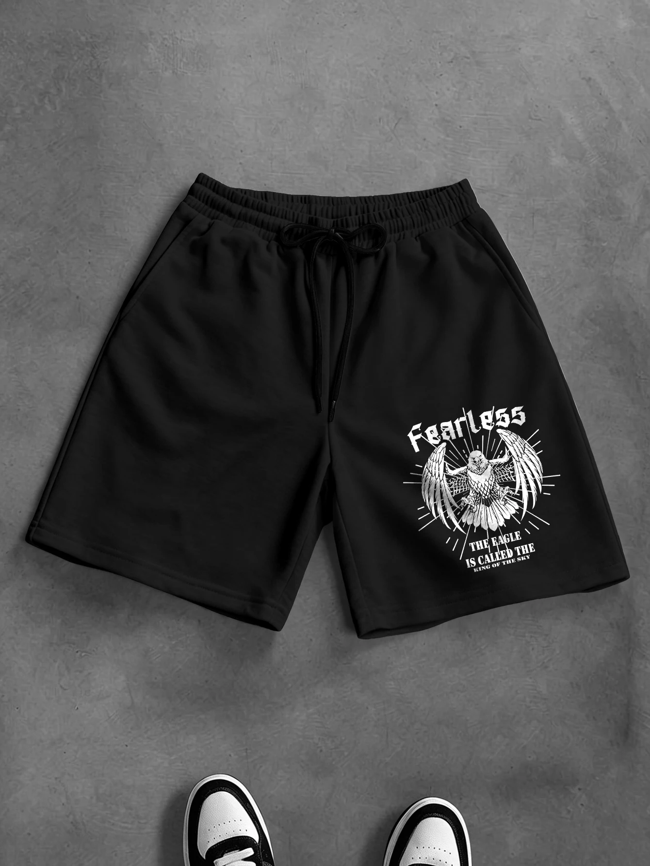 

Men's Oversized Streetwear Shorts Brand Fearless Eagle King Of The Sky Print Polyester Casual Shorts S-2XL All Size 1Pc