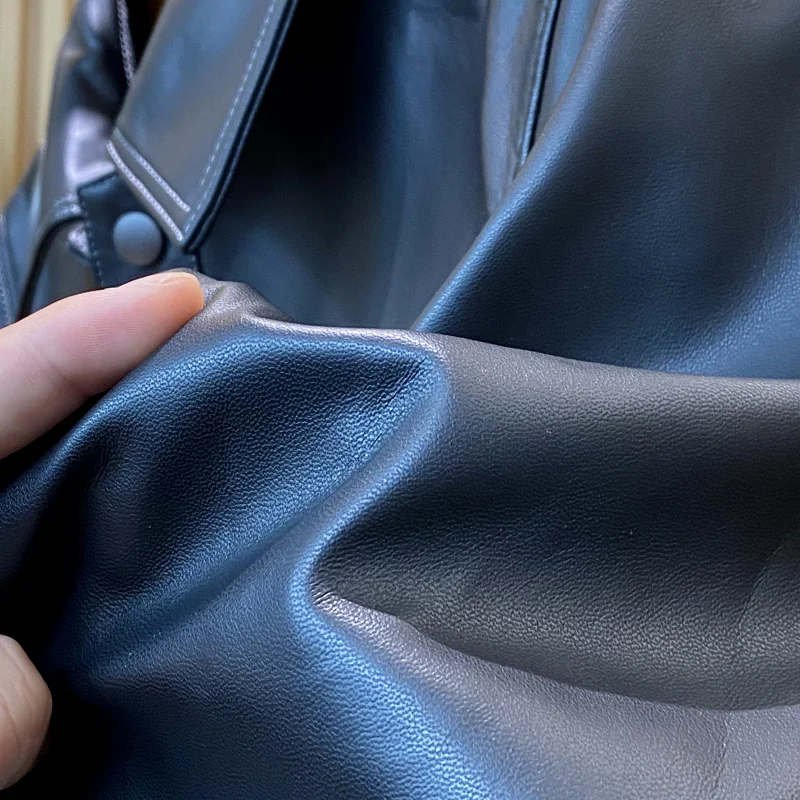 Italian Luxury Men's Slim Fit eep Leather Jaet Genuine Leather Spring New Arrival Faionable Casual Sle Pure Color