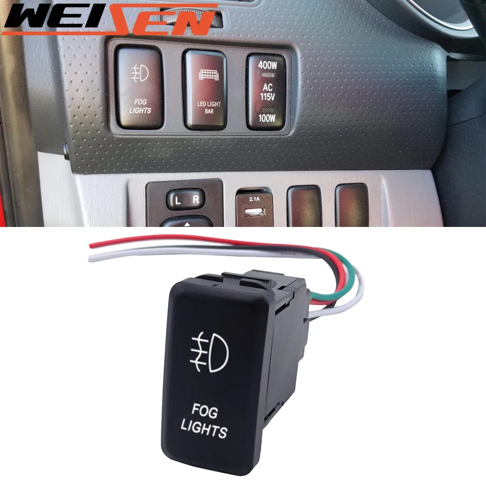 WEISEN Fog Lights Symbol Push Switch White Backlight ON-Off with Connector Wire Kit Fit For Toyota Tacoma Tundra 4Runner Cruiser