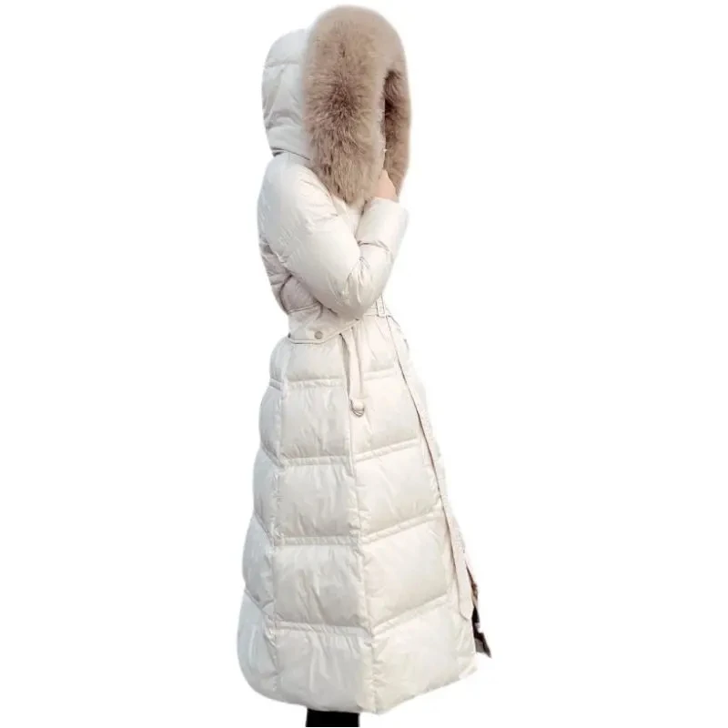 High grade Fox fur Hooded Women\'s Jacket 2023 Winter New White Duck down Slim Long Coats Female Thicken Snow Parka Overcoat