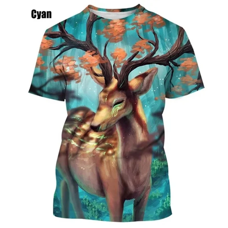 Summer Tops Men Women Elk Moose Deer Hunting Camouflage 3D All Over Printed Oversized Short Sleeve T Shirt Cool Clothing Tops