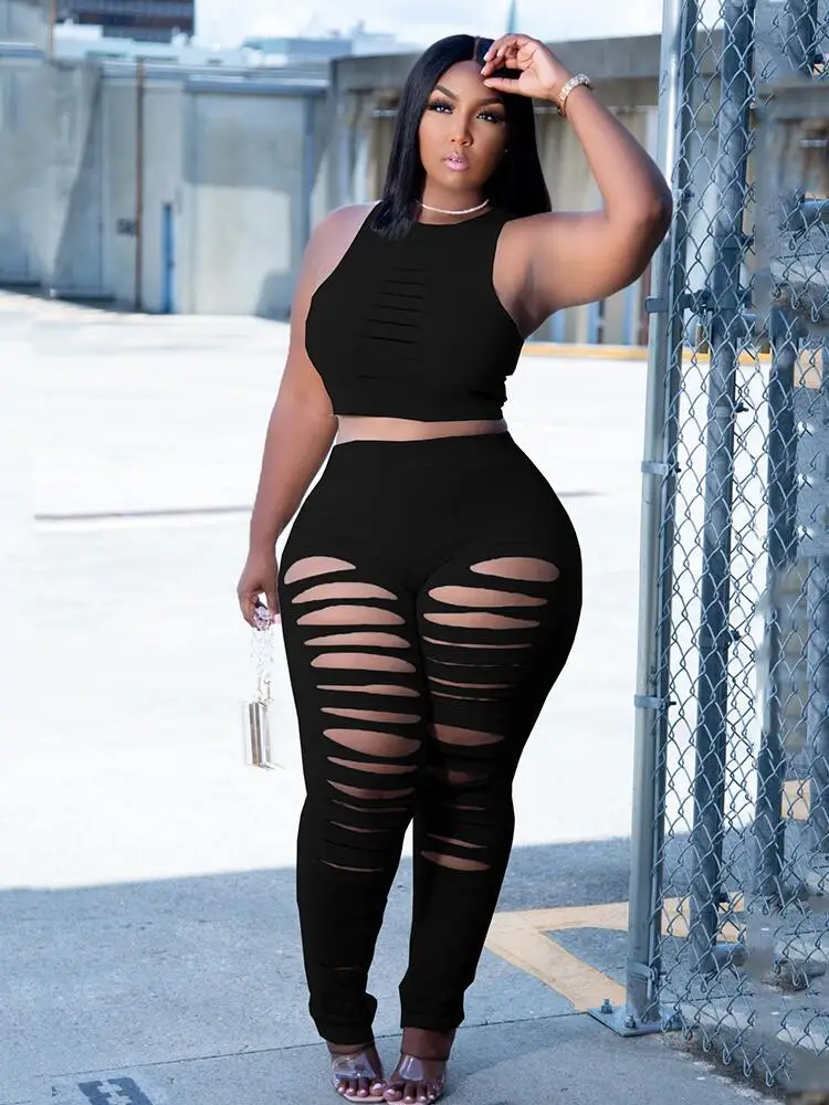 2 Piece Outfits Summer Top Sleeveless Women Pants Set Streetwear Ladies 5xl Plus Size Sexy Set Wholesale Bulk Dropshipping