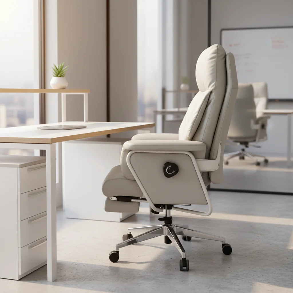 White high-back leather executive office chair | 180 degrees can lie down, suitable for home office and hospital use