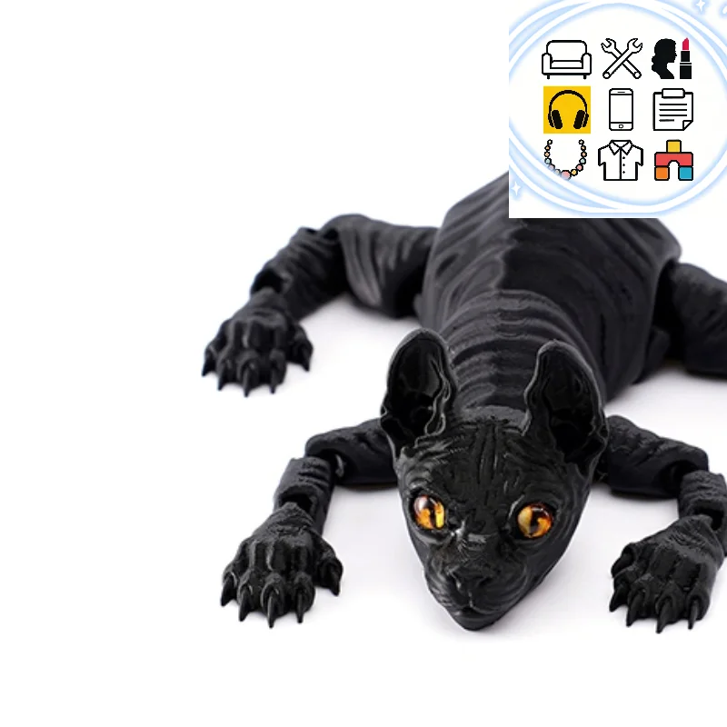 3D Printed Cat Animal Toy Realistic Hairless Figurine Cat Fidget Toy For Cat Lover Collector Home Decoration