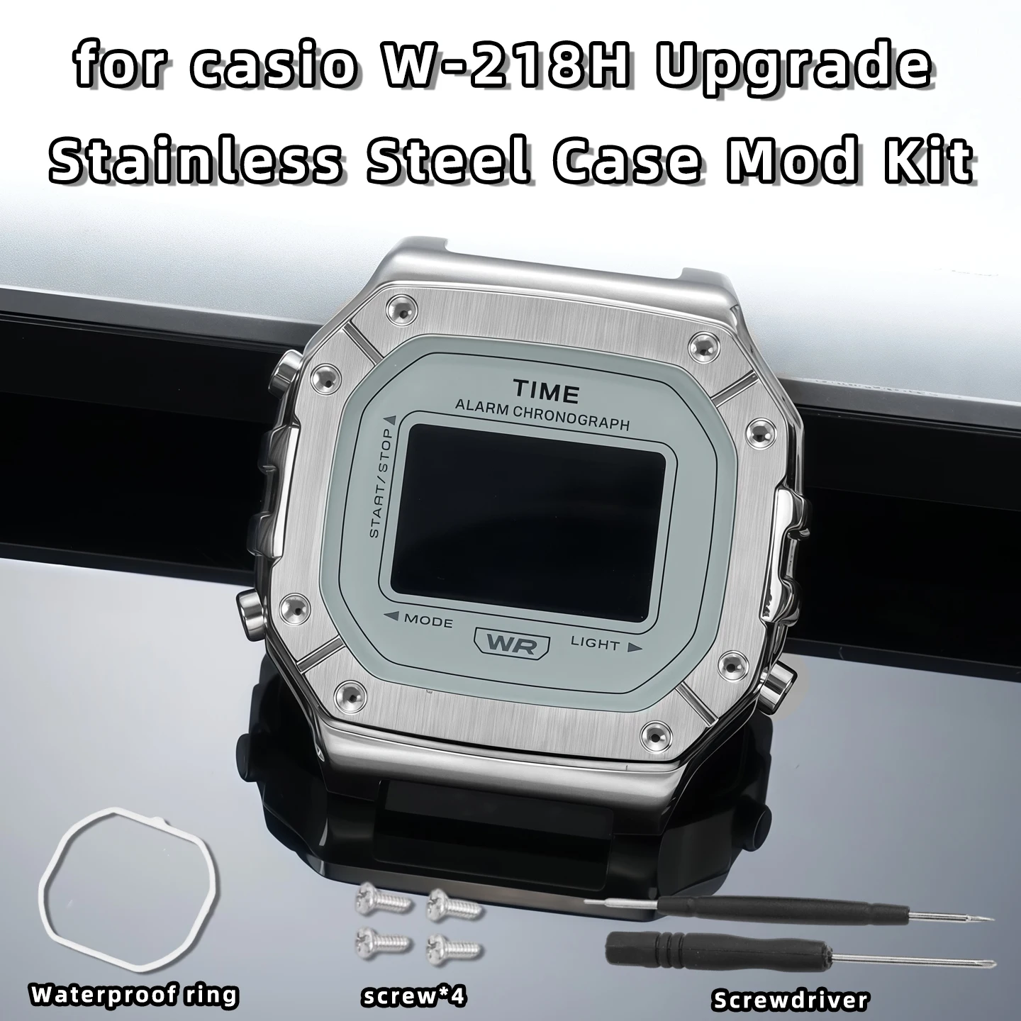 For Casio W-218H Upgrade Stainless Steel Case Mod Kit | Fit 3224 W-218HC W-218HD Watch | High Quality Metal Shell Replacement Se