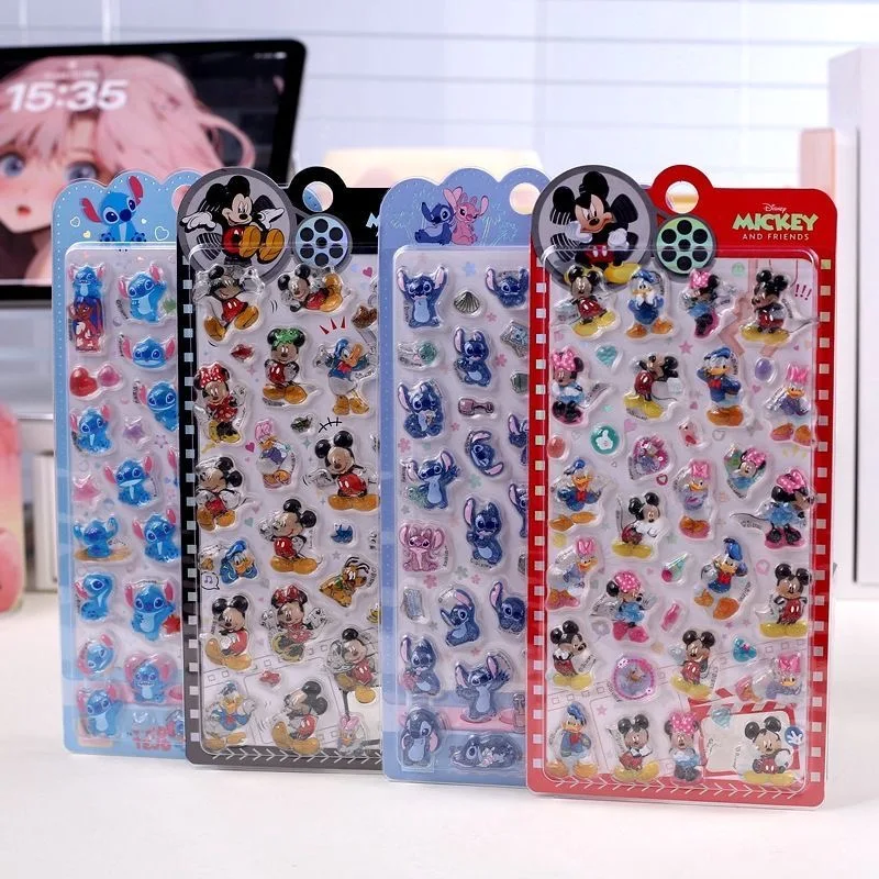 Nowe naklejki 3D Disney Lilo & Stitch, urocze naklejki z Myszką Miki i Minnie, zabawka, naklejki do samodzielnego wykonania etui na telefon, naklejki kryształowe, naklejki dekoracyjne na kartki świąteczne, prezent