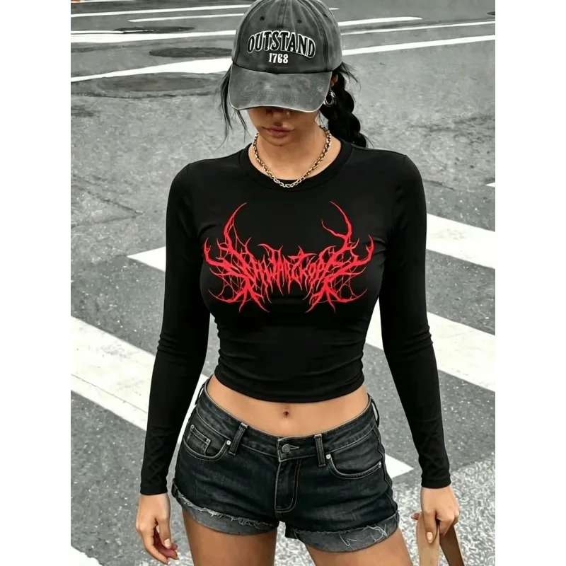 Women's Casual T-shirt, Slimming Elastic Clothing, Multi Colored Comfortable Long Sleeves, Y2K Short Women's Motorcycle Suit
