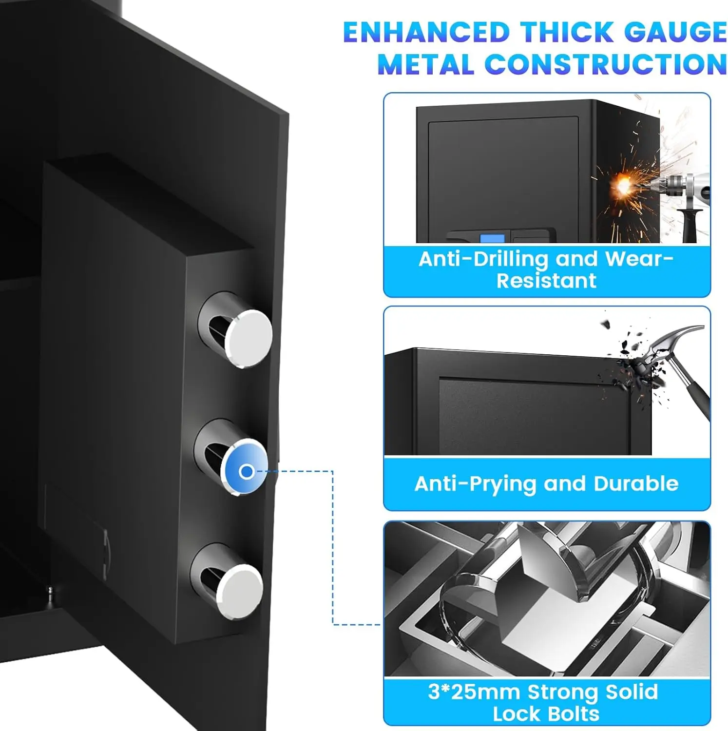 Safe Box, 6.0 Cuft Home Safe with Fireproof Waterproof Bag, Anti-Theft Digital Security Safes with Smart Alert System, Removable