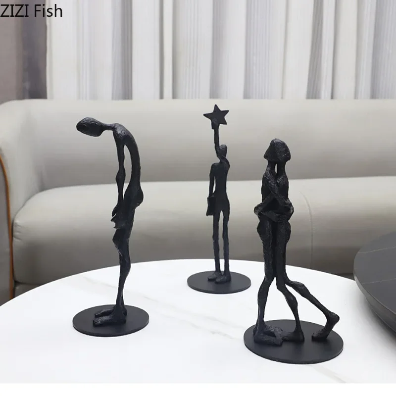 

Black Cast Iron Figures Statue Desk Decoration Ornaments Modern Crafts Abstract Character Sculpture Room Aesthetics Decor