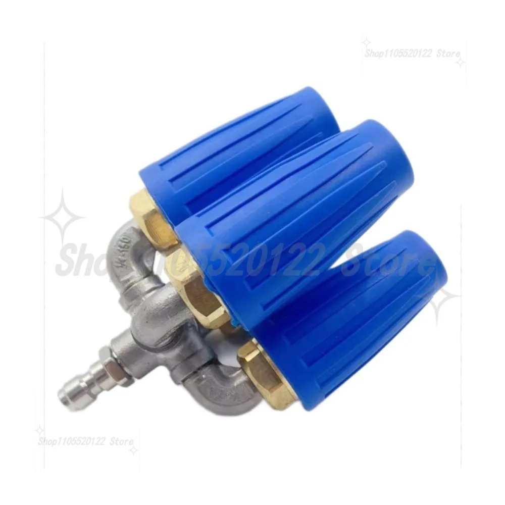 High Pressure Water Gun Rotary Nozzle Copper with Four-way Stainless Steel Water Pipe Connector TIP1/4 4000PSI