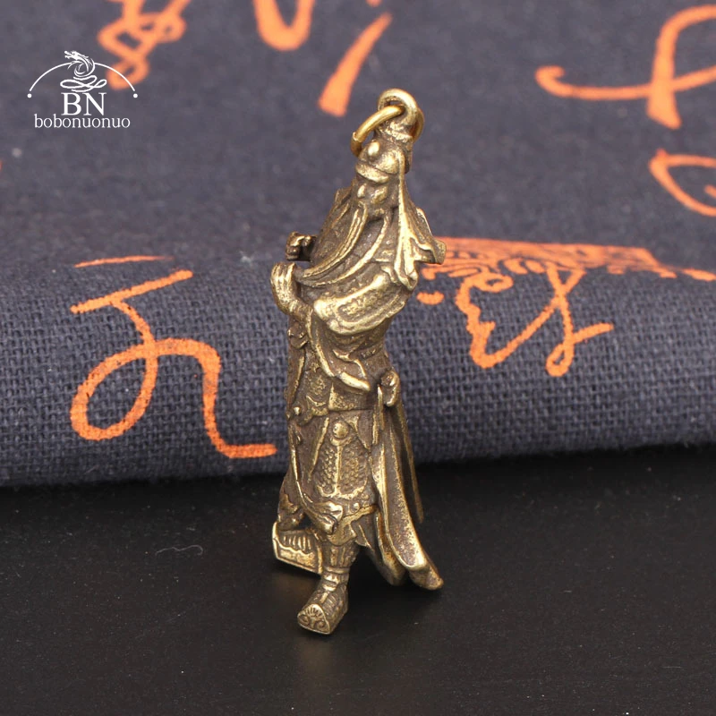 Handcraft Retro Pure Copper Guan Gong Figurines Desk Ornaments Brass Chinese Gold of War Lucky Keychain Pendants Home Decoration