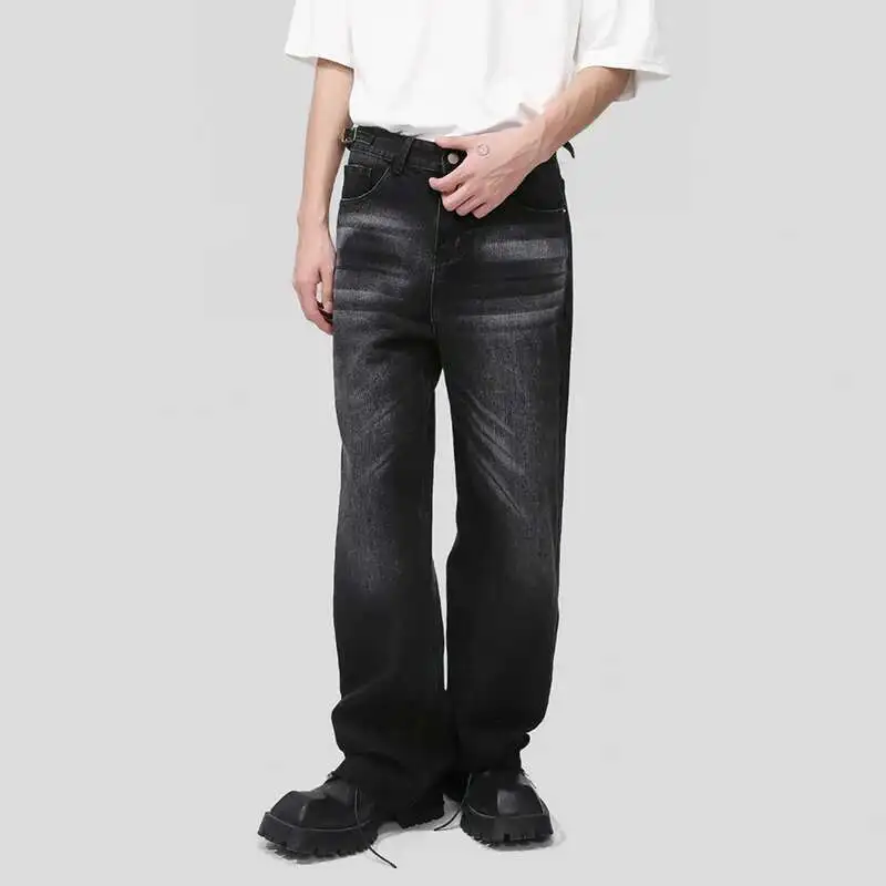 Celana Jeans Pria Vintage Baru Model Lurus Warna Gradasi Denim Usang Gaya Streetwear Celana Panjang Pria Kaki Lebar Sederhana Musim Semi