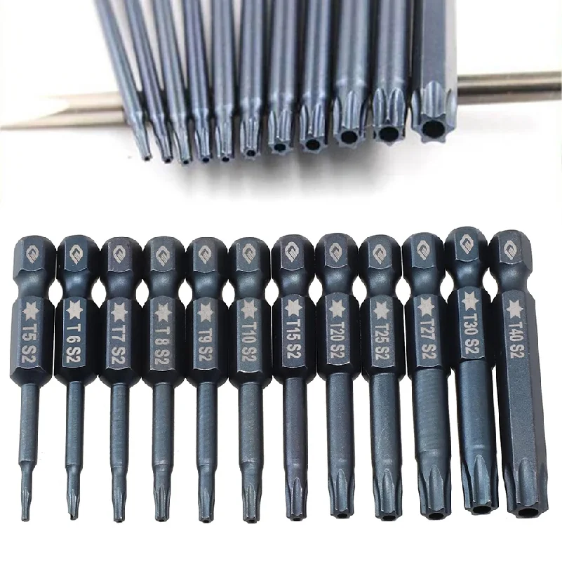 50mm 1/4'' Magnetic Torx Screwdriver Bit T5 T6 T7 T8 T15 T20 T25 T27 T30 T40 For Rechargeable Screw Drivers Hand Tools