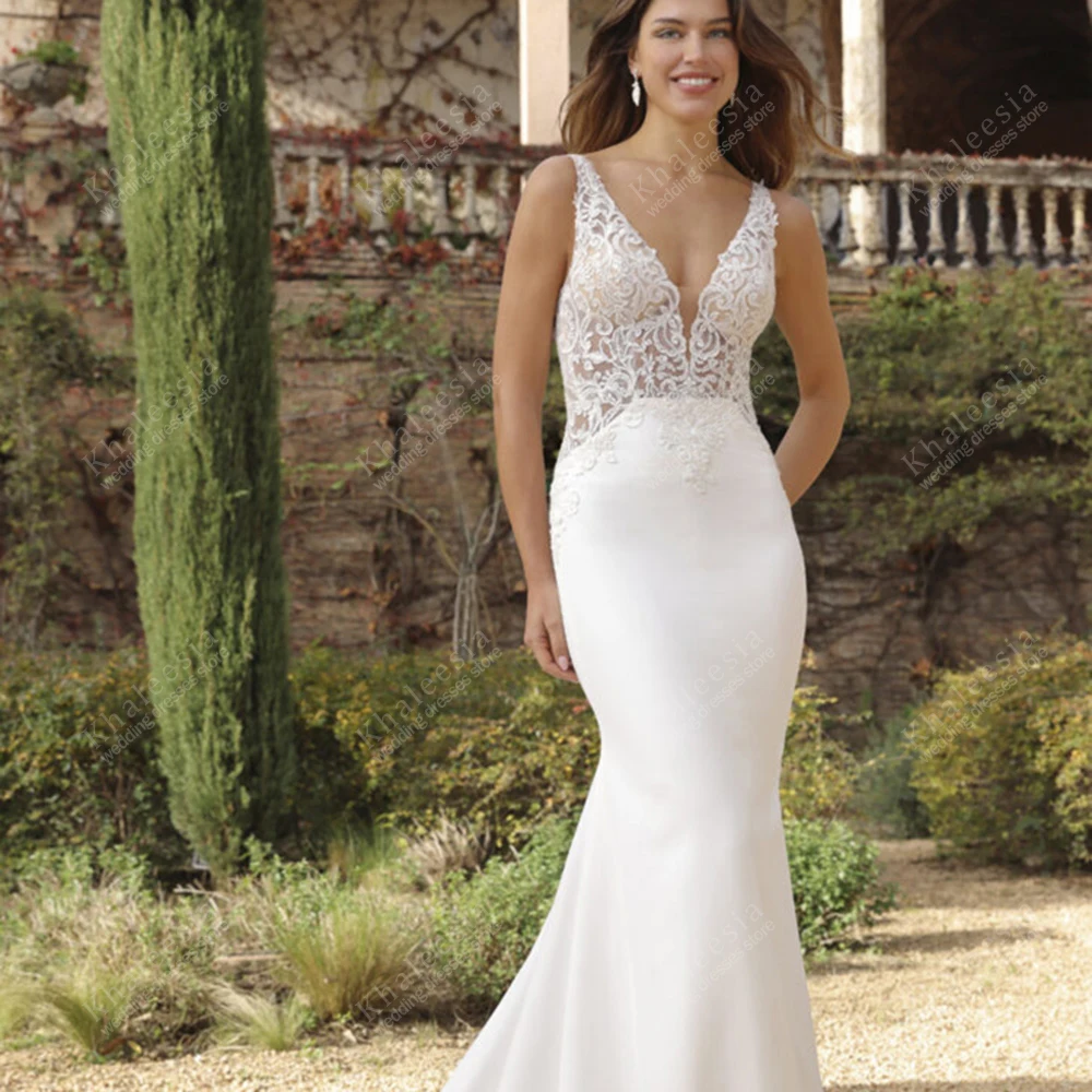 

Gorgeous Wedding Dresses Satin Bridal Gowns Lace Appliques Sleeveless Backless Robes Charming Vestidos De Novia Customized 2025
