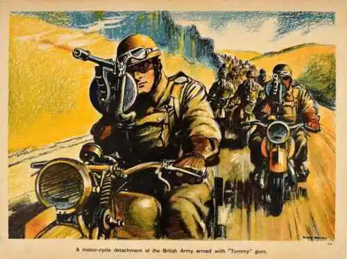 Vintage WWII Guns British Army Motorcycle 1940s Poster Metal Sign Plaque