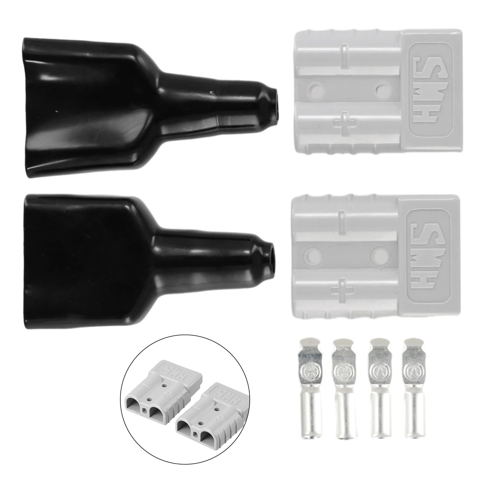 Set Of 2 50A Cable Terminal Battery Connectors With Mechanically Keyed Housing And Black Protective Jackets For Test Measurement