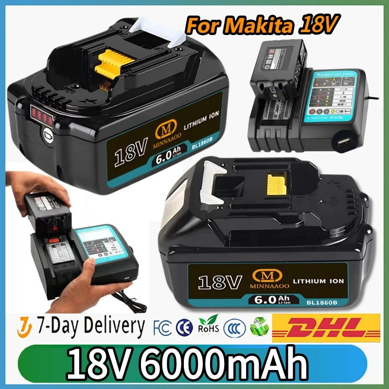 

НОВИНКА Для Makita 18 В аккумулятор 6 Ач Замена LXT BL1860B BL1850 BL1830 DHP482RFX9 BL1815 для аккумуляторных дрелей Быстрая зарядка