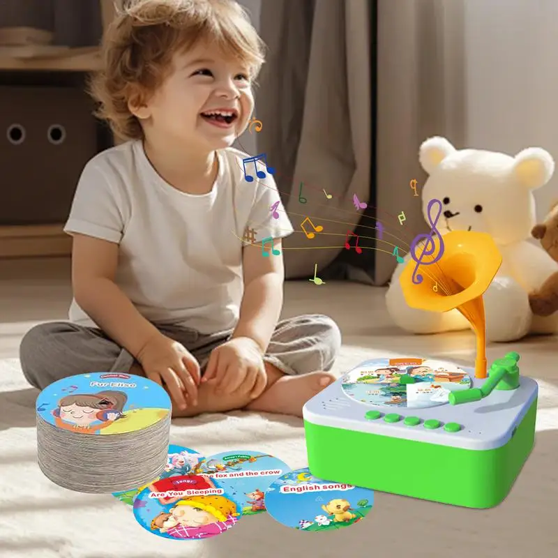 Gramofone storyteller caixa de música fonógrafo storyteller brinquedo com 96 cartões sensoriais brinquedos de contar histórias para 3 anos meninos meninas