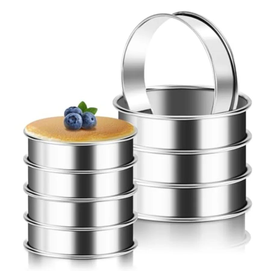 8 Stuks Crumpet Ringen 4 En 3.15 Ihes Anti-aanbak Engelse Muffin Ringen Rvs Dubbelgerolde Taart Ring Ronde Metalen gebak Rin