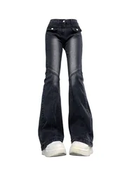 High Quality Office Lady Black Flare Jeans Low Waist Slim Tight Bell Bottoms 90s Gyaru Fashion Denim Pant American Retro Gothic
