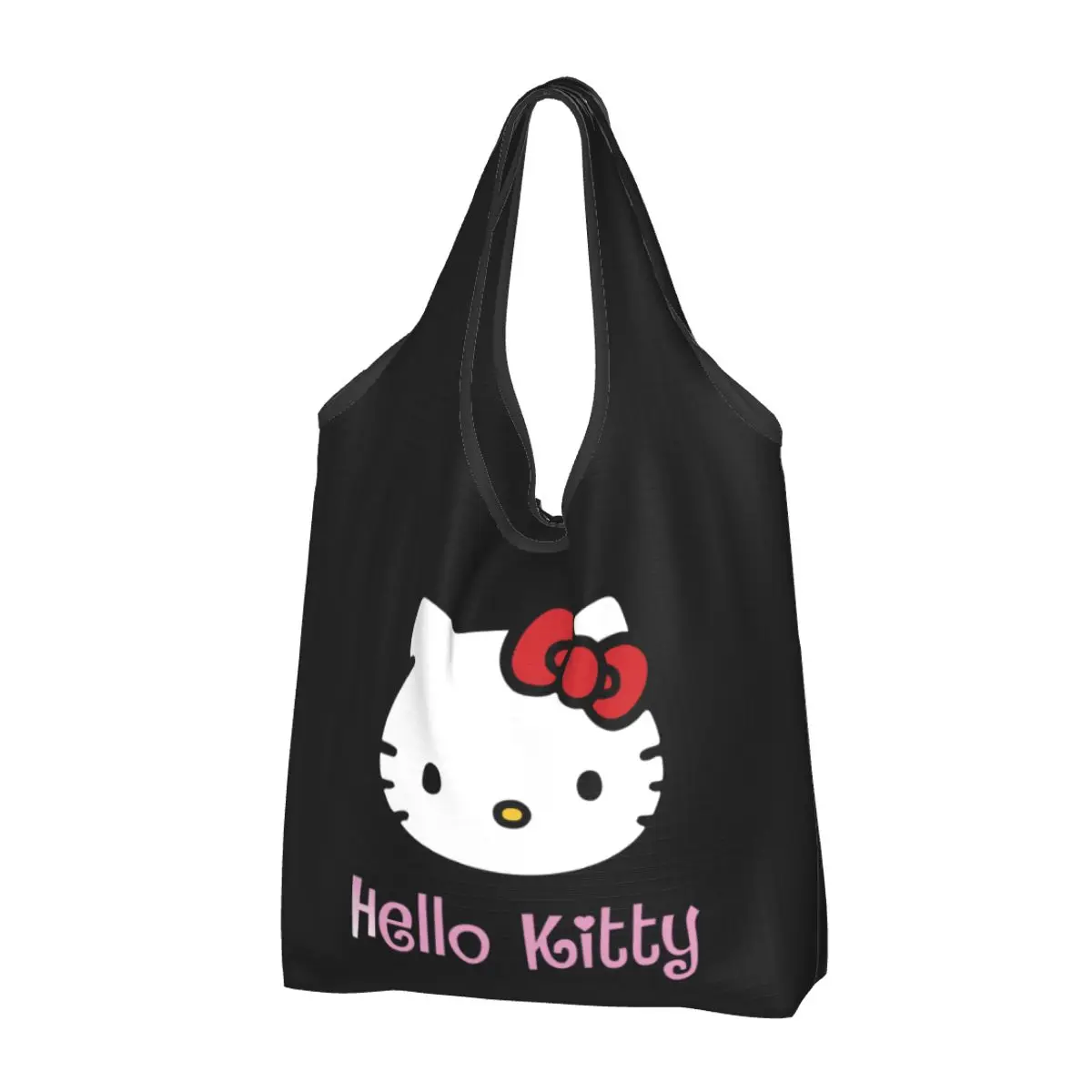 Hello Kitty Face Grocery Bag Durable Large Reusable Recycle Foldable Heavy Duty Shopping Tote Bag Washable Lightweight