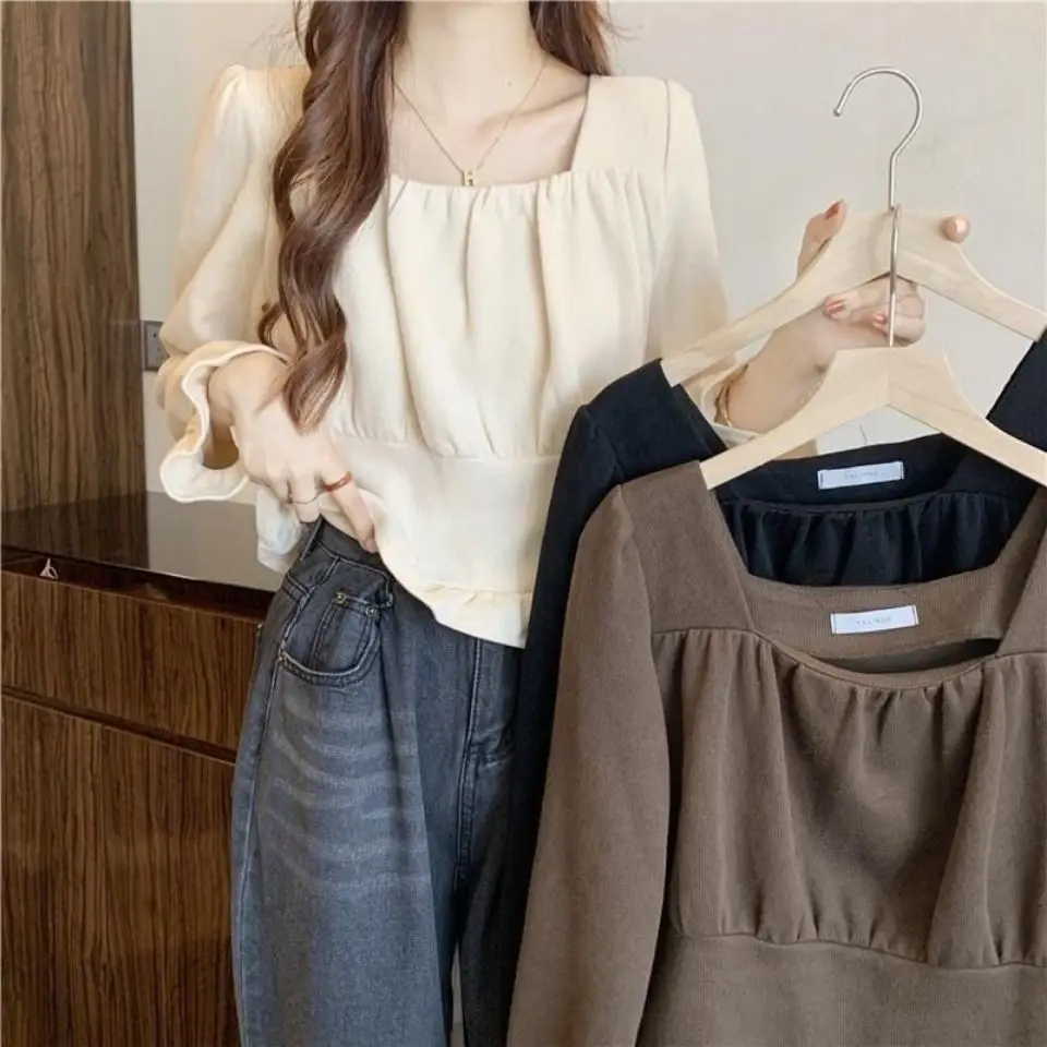 

Long Sleeve Shirts Womens Cotton Printed Slim Fit Round Neck Minimalist Feminine Yellow Travel Office Daily Comfortable Light