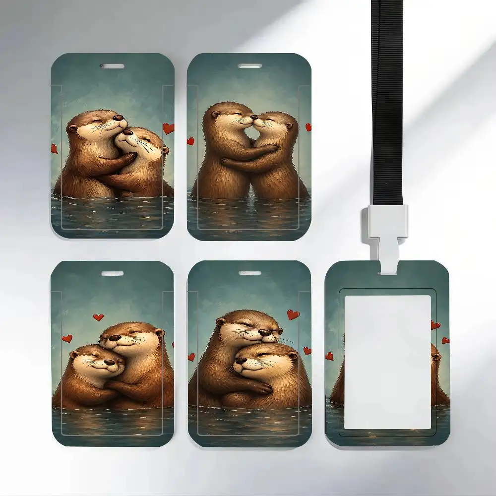 Cute Otter ID Badge Holder Neck Strap Pendant Door Card Holders Lanyards Credential Holder, Durable PVC Material