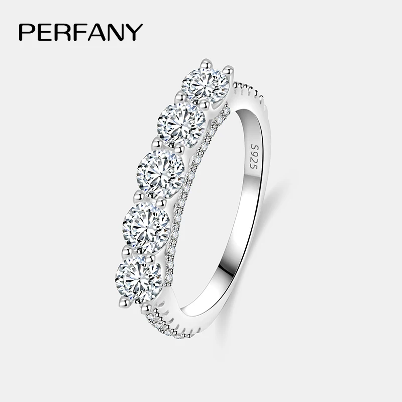 

PERFANY 4 мм сверкающее кольцо с муассанитом для женщин S925 чистое серебро сертифицированное бриллиантовое обручальное кольцо модные украшения