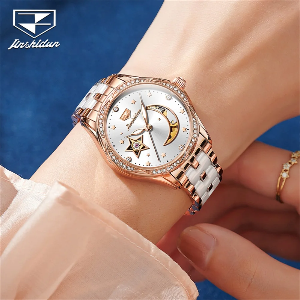 JSDUN Luxury Original Ceramic Women\'s Automatic Mechanical Watch Fashion Waterproof Lady Wrist Watch Best Selling Women Watches