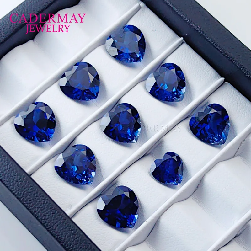 الأزرق الداكن مختبر نمت الياقوت المدخلات 4 مللي متر-14 مللي متر القلب قطع الملكي الأزرق الياقوت الاصطناعية أحجار كريمة مفكوكة لصنع المجوهرات #6