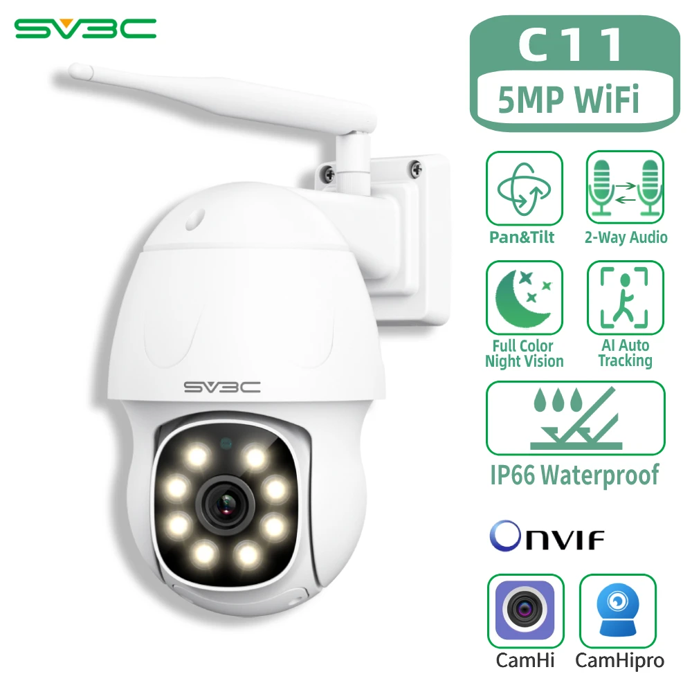 

5MP Wifi Security PTZ Camera, SV3C Outdoor Wireless Home Surveillance CCTV, AI Human Detect,Color Night Vision,Metal Shell,Onvif