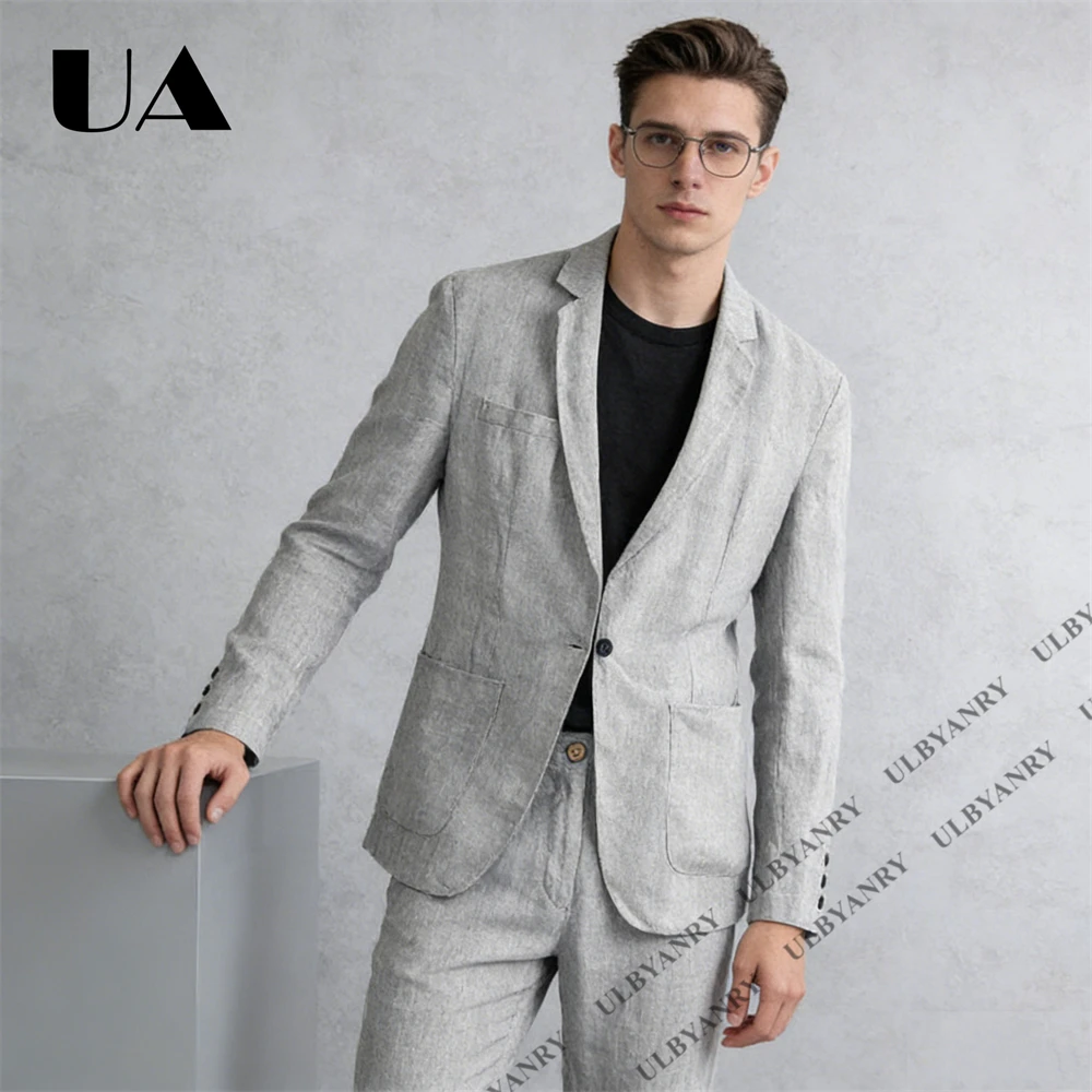 

Дышащий мужской льняной костюм-двойка: однобортный пиджак и брюки – повседневная и деловая одежда для свадьбы, работы или на каждый день