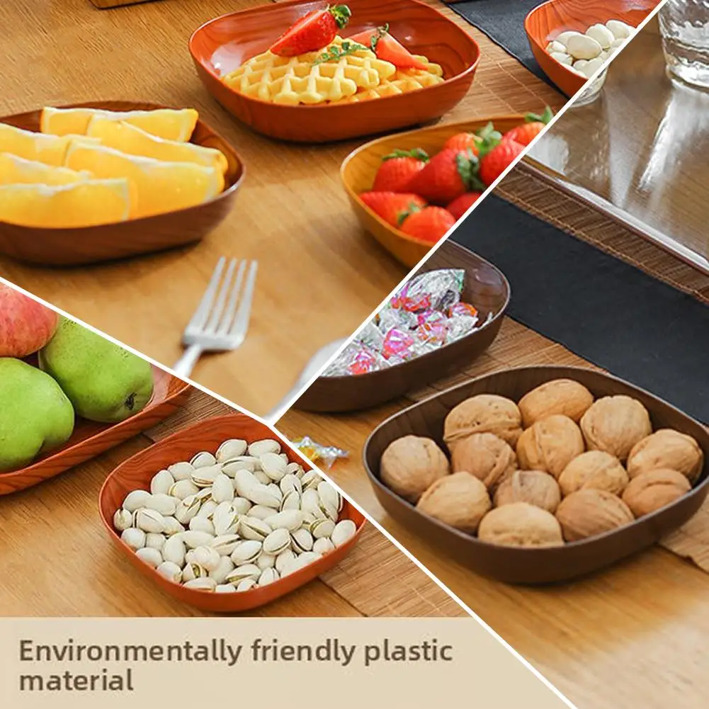 Imitation Wood Grain Bone Dish Japanese Household Creative Dish Bone Melon Table Seed Plastic Fruit Dry Tray Dish V8G5