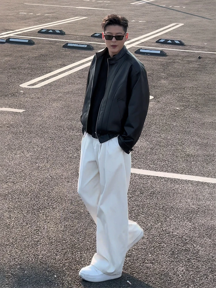 

Мужские белые свободные брюки прямого кроя из полиэстера: комфортные, модные, стройнящие