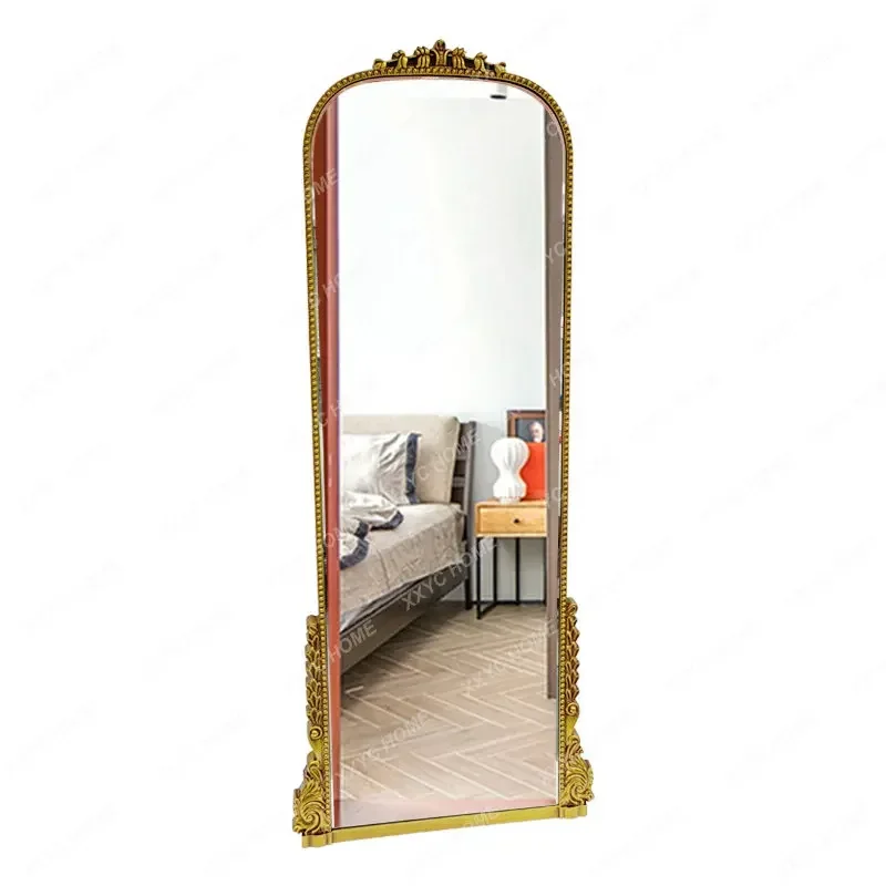 

Dressing Mirror French Style Wall-Mounted Full Body Mirror Arched Floor Mirror Retro Full-Length Mirror Carved Bedroom Mirror