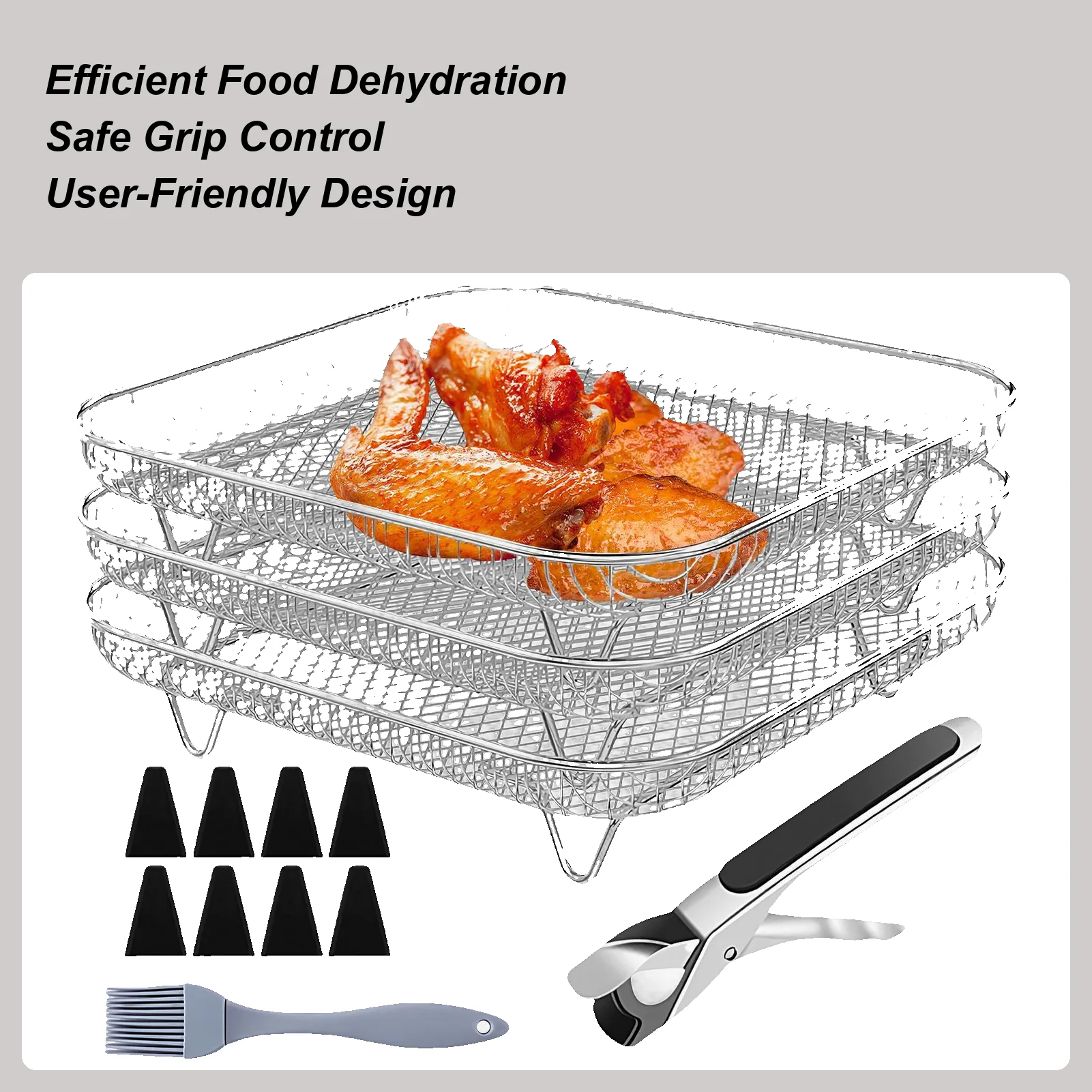 

Air Fryer Rack For Oven 8 Inches Air Fryer Grill Tray Non-Stick Stainless 13 Pieces Square Stackable Drying Basket Set For