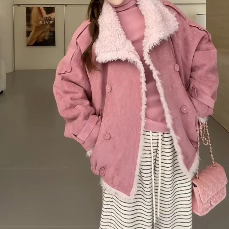 Retro Stand-up Collar Imitation Short Coat Women's Autumn and Winter New Thickened Lamb Wool Tooling Jacket Top