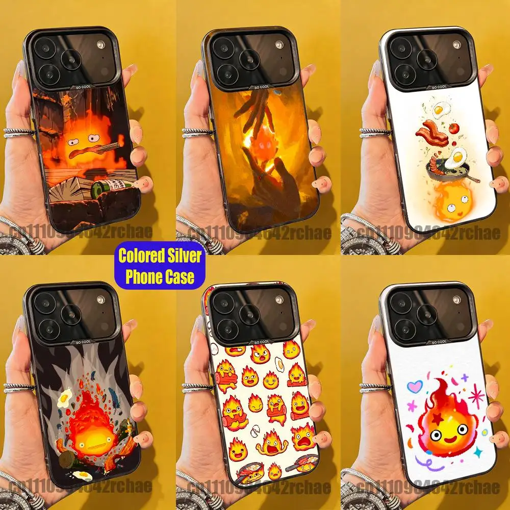 

For Cartoon FIRE C-Calcifer Funny Phone Case iPhone 15,17,11,14,13,16,12,E,Max,Plus,Air,Pro,Mini Custom Color Silver Cover