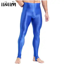 Mens Glossy Stirrup Tights Leggings High Waist Elastic Waist Tights Gym Workout Pants Tummy Control Sports Compression Pants